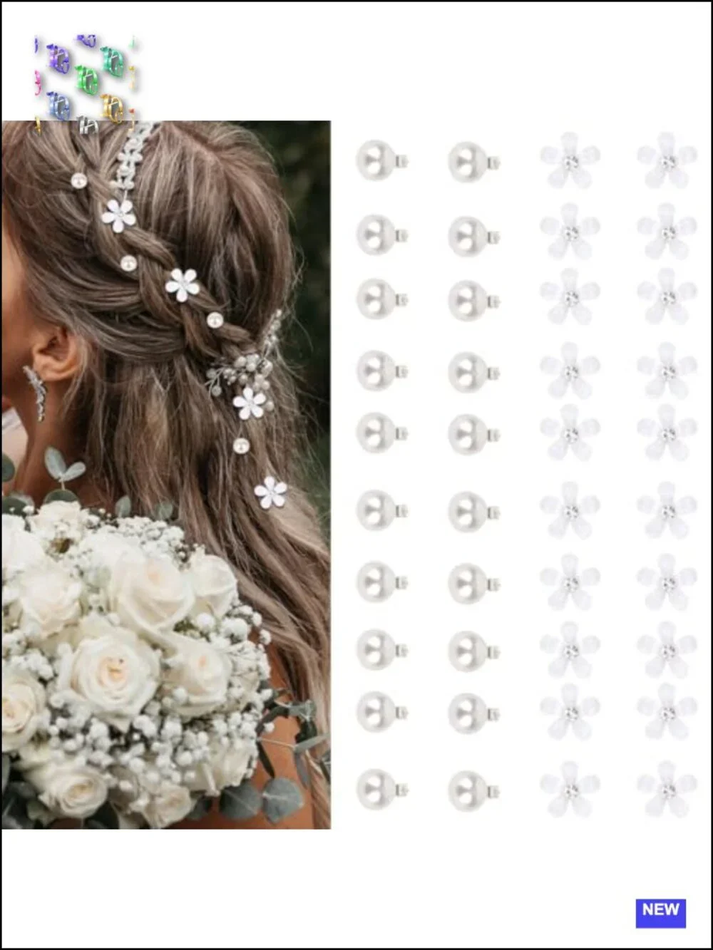 40 Mini White Hair Clips Cute Flower Pearl Clips Wedding Bridal Hair Accessories